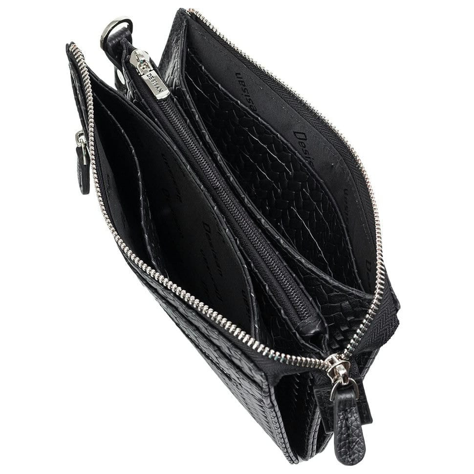 Барсетка шкіра кістева DESISAN 347-113 чорна плетінка