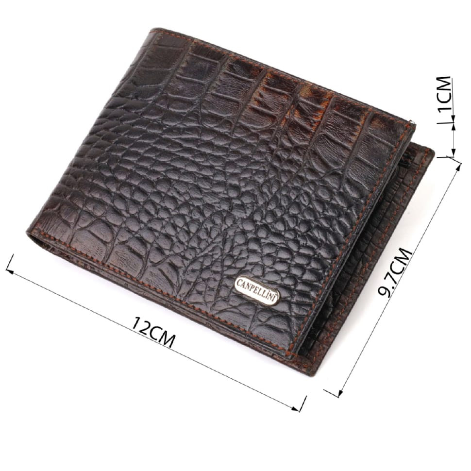 Фактурний чоловічий гаманець без застібки горизонтального формату з натуральної шкіри з тисненням під крокодила CANPELLINI 21759 Коричневий