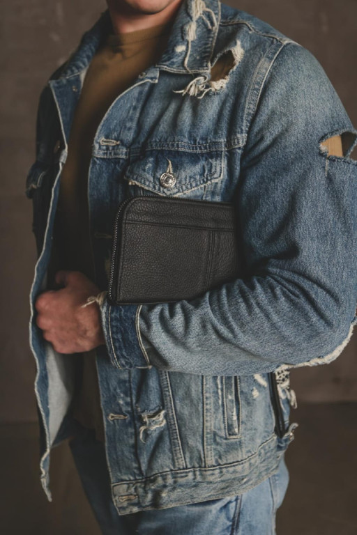 Шкіряний клатч-гаманець із натуральної зернистої шкіри SKILL Flash (чорний)