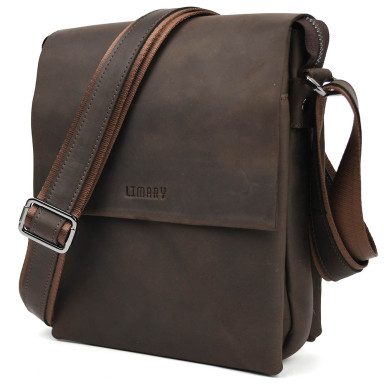 Mens shoulder bag with three compartments medium Limary Lim-372RC crazy horse