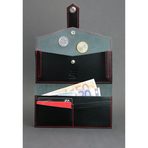 Шкіряне жіноче портмоне 3.0 чорне з червоним