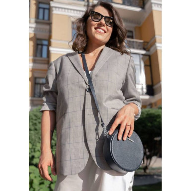 Tablet round leather handbag navy blue