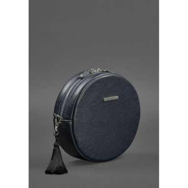 Tablet round leather handbag navy blue