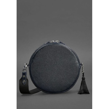 Tablet round leather handbag navy blue