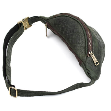 Belt bag made of genuine leather REPE-3035-3md TARWA green reptile