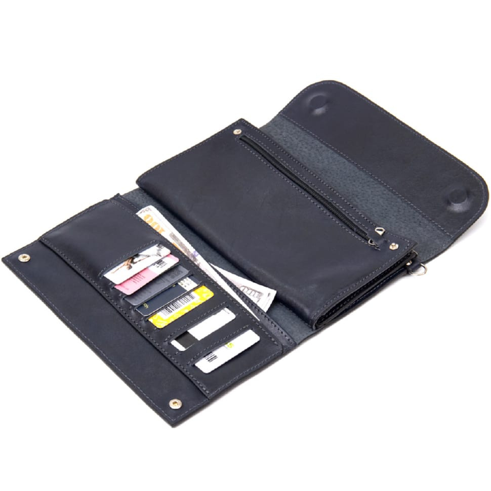 Стильний чоловічий клатч із натуральної шкіри GRANDE PELLE 11427 Темно-синій