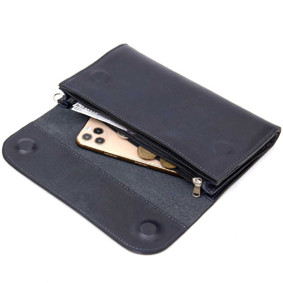 Стильний чоловічий клатч із натуральної шкіри GRANDE PELLE 11427 Темно-синій