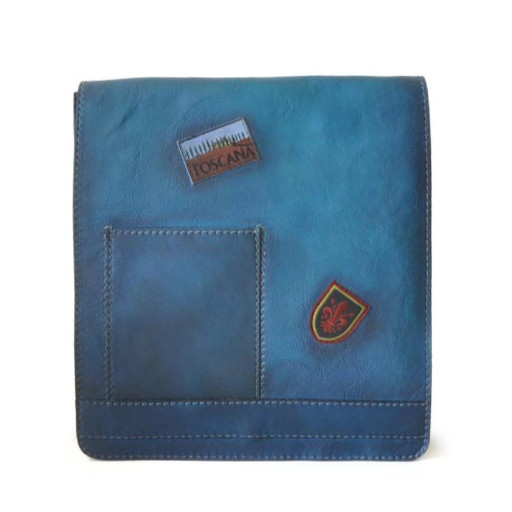Pratesi BBL182 - Messanger Cross Body Bag in cow leather Bruce Blue