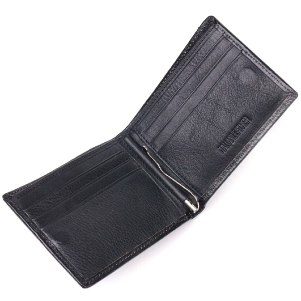 Компактный зажим для денег из натуральной гладкой кожи ST Leather 19416 Черный