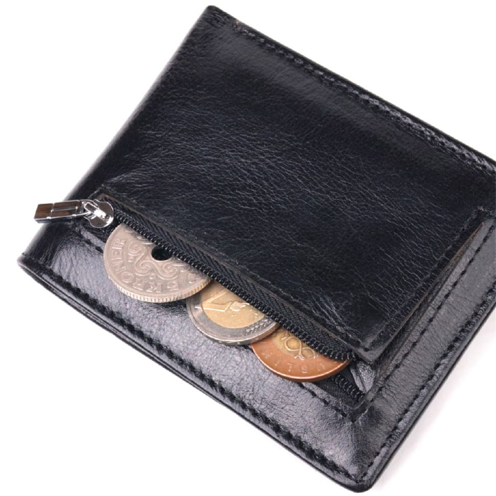 Компактный зажим для денег из натуральной гладкой кожи ST Leather 19416 Черный