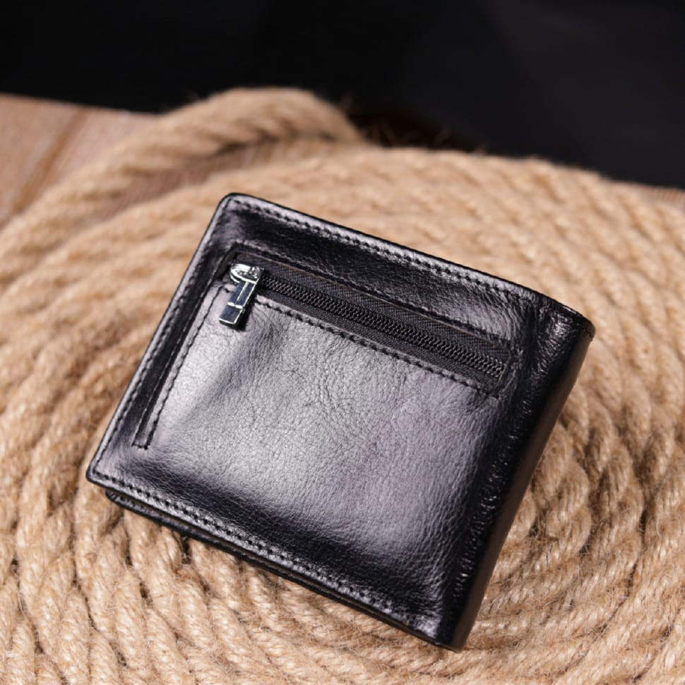 Компактный зажим для денег из натуральной гладкой кожи ST Leather 19416 Черный