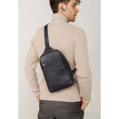 Leather men's backpack (sling bag) on one shoulder Chest Bag blue