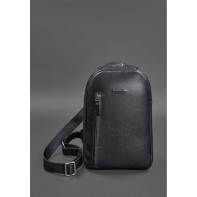 Leather men's backpack (sling bag) on one shoulder Chest Bag blue