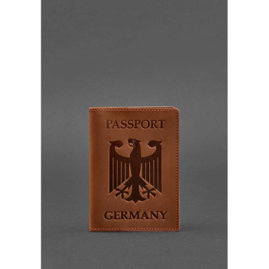 Leather passport cover with the coat of arms of Germany light brown Crazy Horse