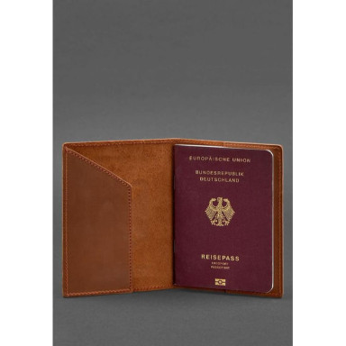 Leather passport cover with the coat of arms of Germany light brown Crazy Horse