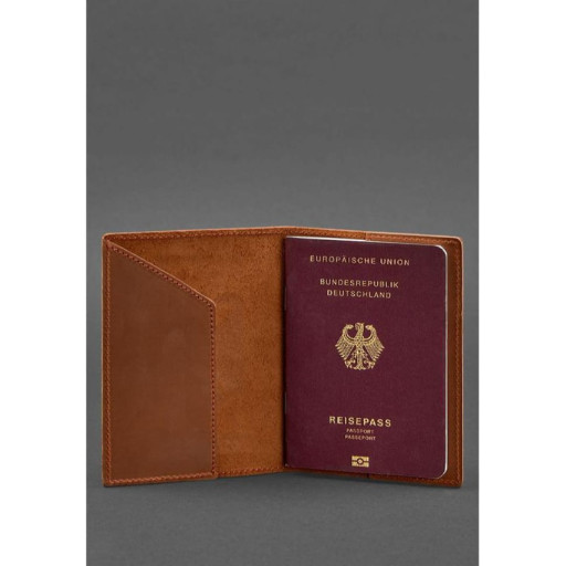 Шкіряна обкладинка для паспорта з гербом Німеччини світло-коричнева Crazy Horse