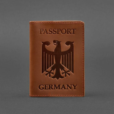 Leather passport cover with the coat of arms of Germany light brown Crazy Horse