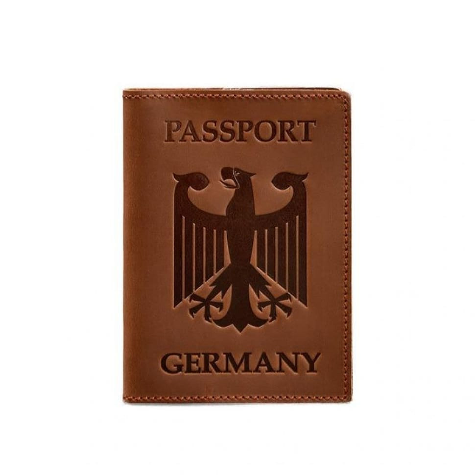 Шкіряна обкладинка для паспорта з гербом Німеччини світло-коричнева Crazy Horse
