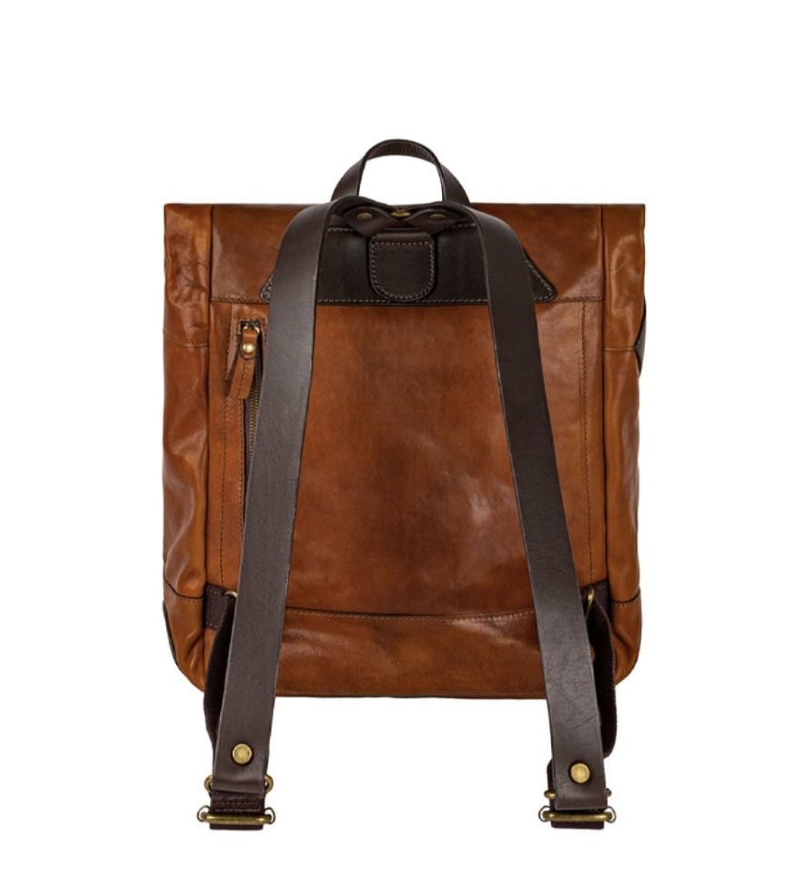 Leather Roll-Top Backpack for Women - The Secret History -  Cognac Brown Mattek color -  Time Resistance 5229101W