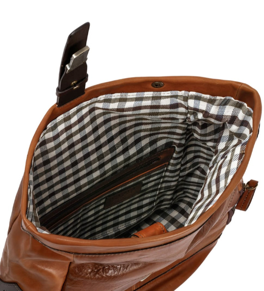 Leather Roll-Top Backpack for Women - The Secret History -  Cognac Brown Mattek color -  Time Resistance 5229101W