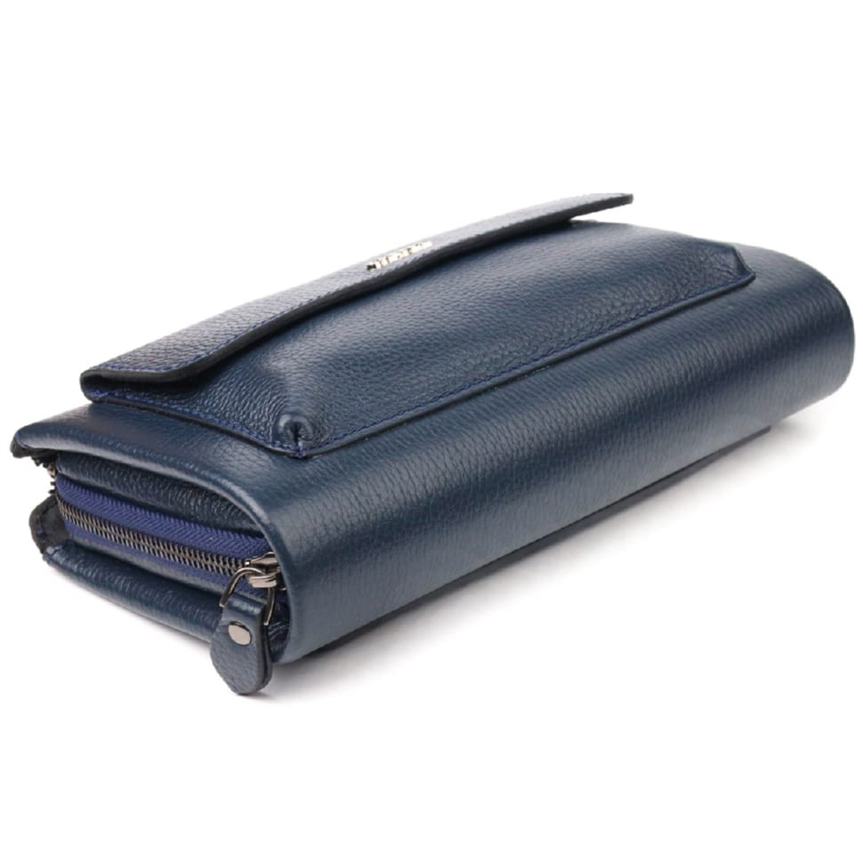 Современный мужской клатч из натуральной зернистой кожи CANPELLINI 21558 Синий