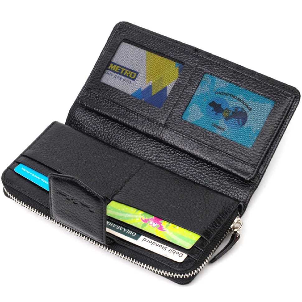 Кожаный женский кошелек с блоком для карт и документов Tony Bellucci 21955 Черный