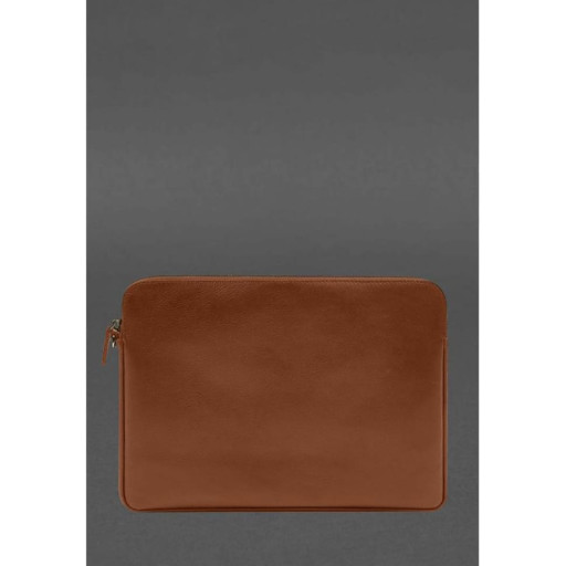 Шкіряний чохол для ноутбука на блискавці з кишенею та хлястиком на руку Світло-коричневий