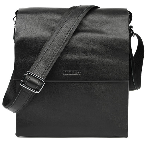 Чоловіча сумка через плече на три відділення велика Limary Lim-373GA чорна Наппа