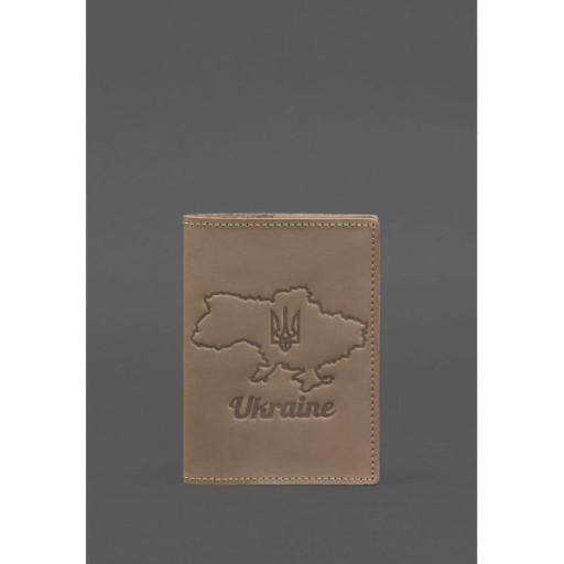 Шкіряна обкладинка для паспорта з карткою України бежева Crazy Horse