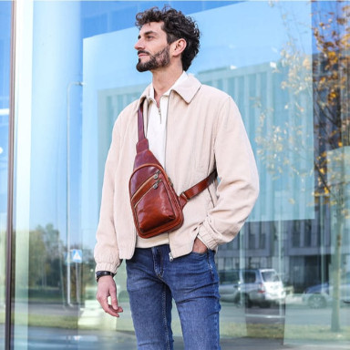 Leather Cross Body Bag Sling Bag - Catch-22 - Cognac Brown Time Resistance 5231201