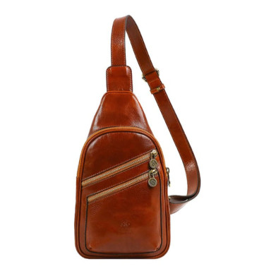Leather Cross Body Bag Sling Bag - Catch-22 - Cognac Brown Time Resistance 5231201