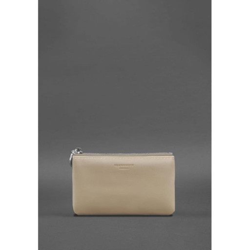 Шкіряна монетниця /міні-косметичка 3.0 світло-бежева краст
