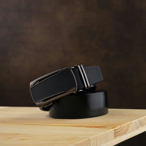 Ремінь чоловічий з рамкою із затемненого металу Vintage 20277 Чорний