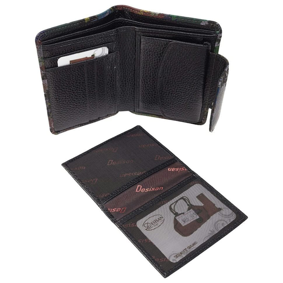 Кошелек женский кожа Desisan 086-949 бордово-зеленый цветок