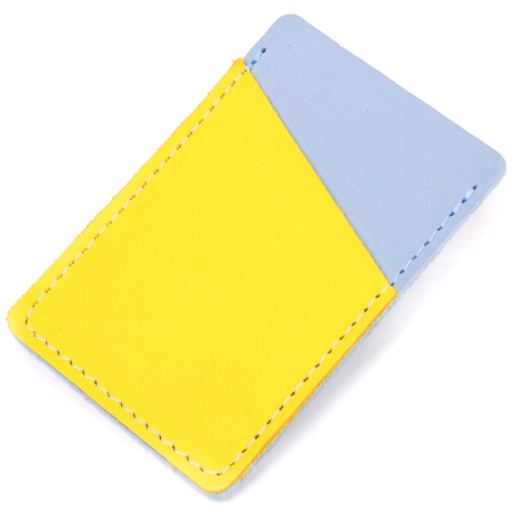 Оригінальний шкіряний картхолдер комбі двох кольорів Серце GRANDE PELLE 16701 Жовто-блакитний