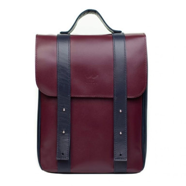 Leather backpack 13" burgundy blue