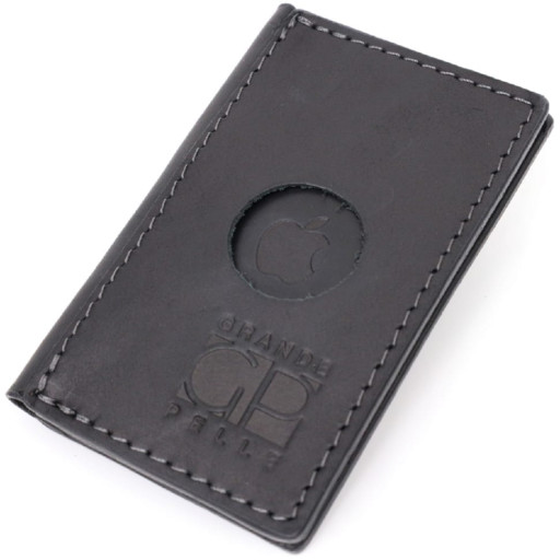 Надійний картхолдер з утримувачем для Apple AirTag з натуральної шкіри GRANDE PELLE 11605 Чорний
