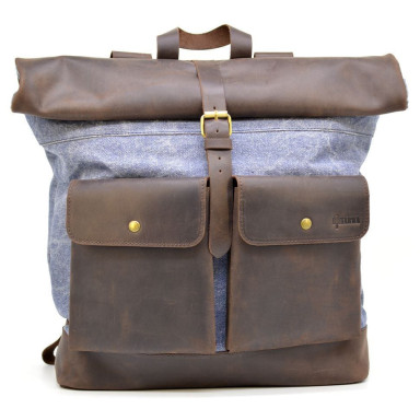 Urban backpack canvas fabric and leather RKj-3462-4lx TARWA