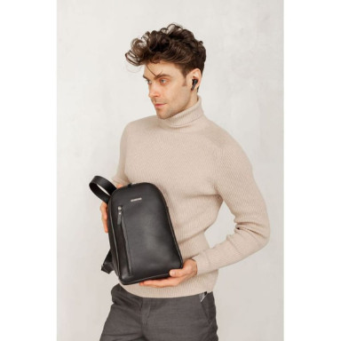 Leather men's backpack (sling bag) on one shoulder Chest Bag black