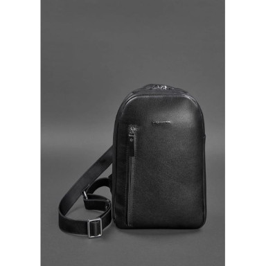 Leather men's backpack (sling bag) on one shoulder Chest Bag black