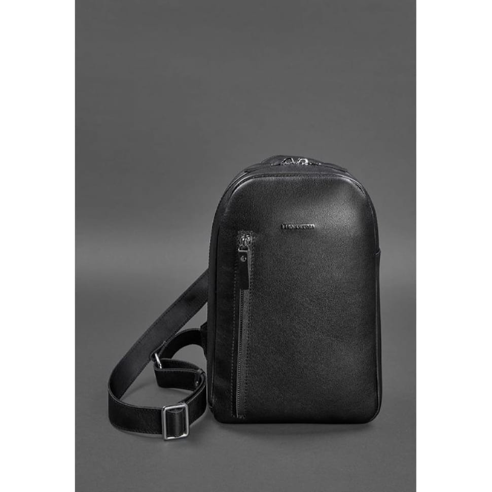 Leather men's backpack (sling bag) on one shoulder Chest Bag black
