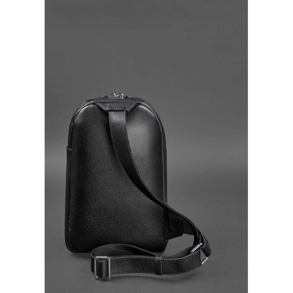 Leather men's backpack (sling bag) on one shoulder Chest Bag black