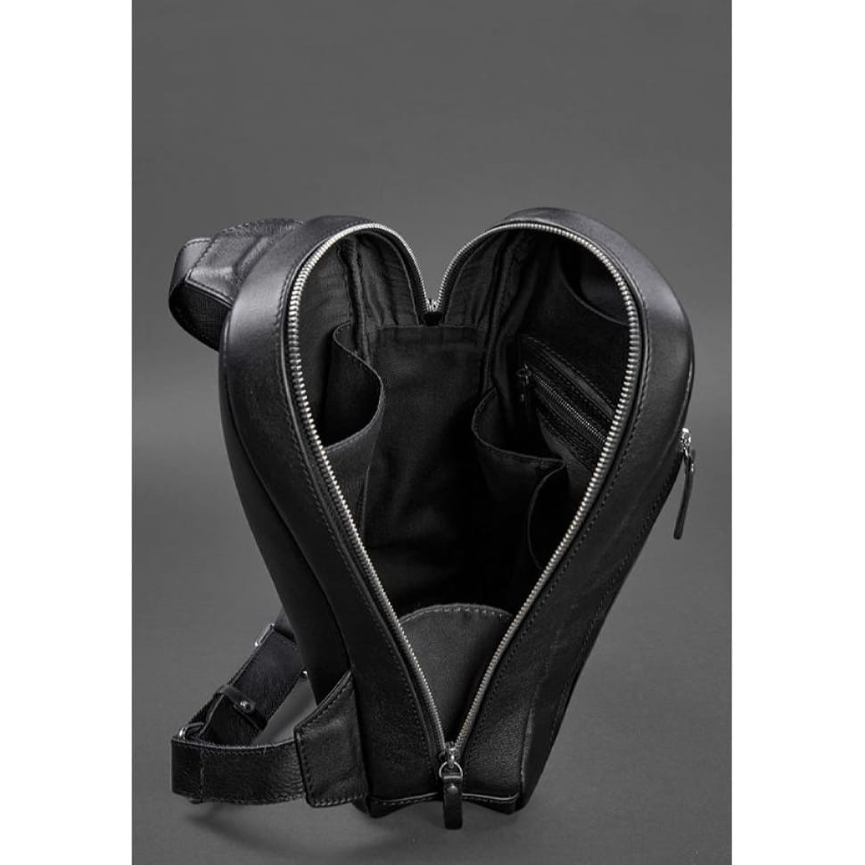 Leather men's backpack (sling bag) on one shoulder Chest Bag black