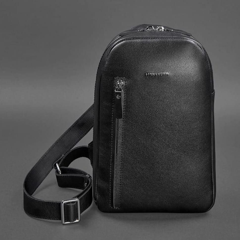 Leather men's backpack (sling bag) on one shoulder Chest Bag black