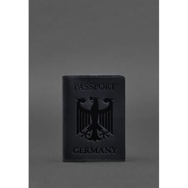 Leather passport cover with the coat of arms of Germany dark blue Crazy Horse