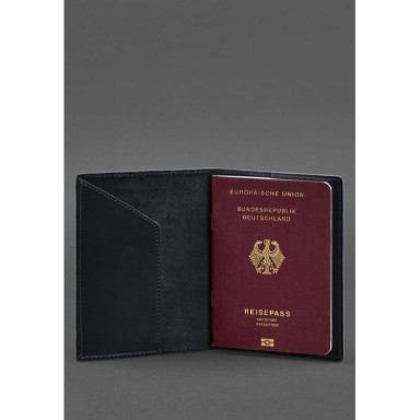 Leather passport cover with the coat of arms of Germany dark blue Crazy Horse
