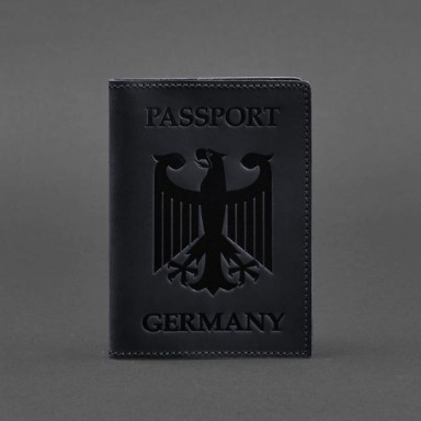 Leather passport cover with the coat of arms of Germany dark blue Crazy Horse
