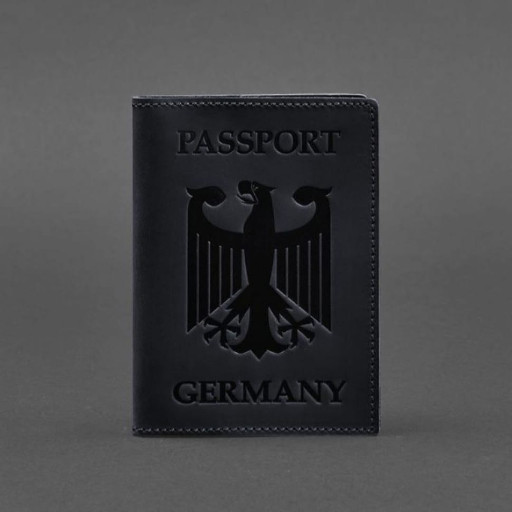 Шкіряна обкладинка для паспорта з гербом Німеччини темно-синя Crazy Horse