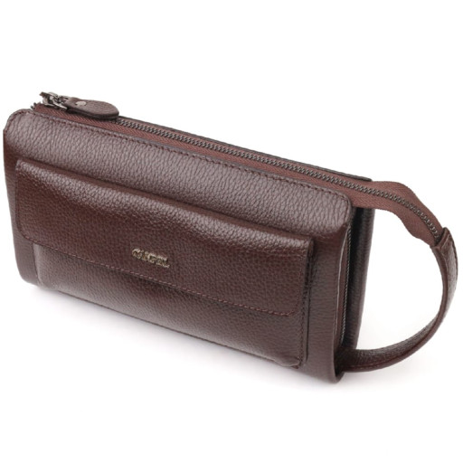 Красивий чоловічий клатч із натуральної зернистої шкіри CANPELLINI 21559 Коричневий
