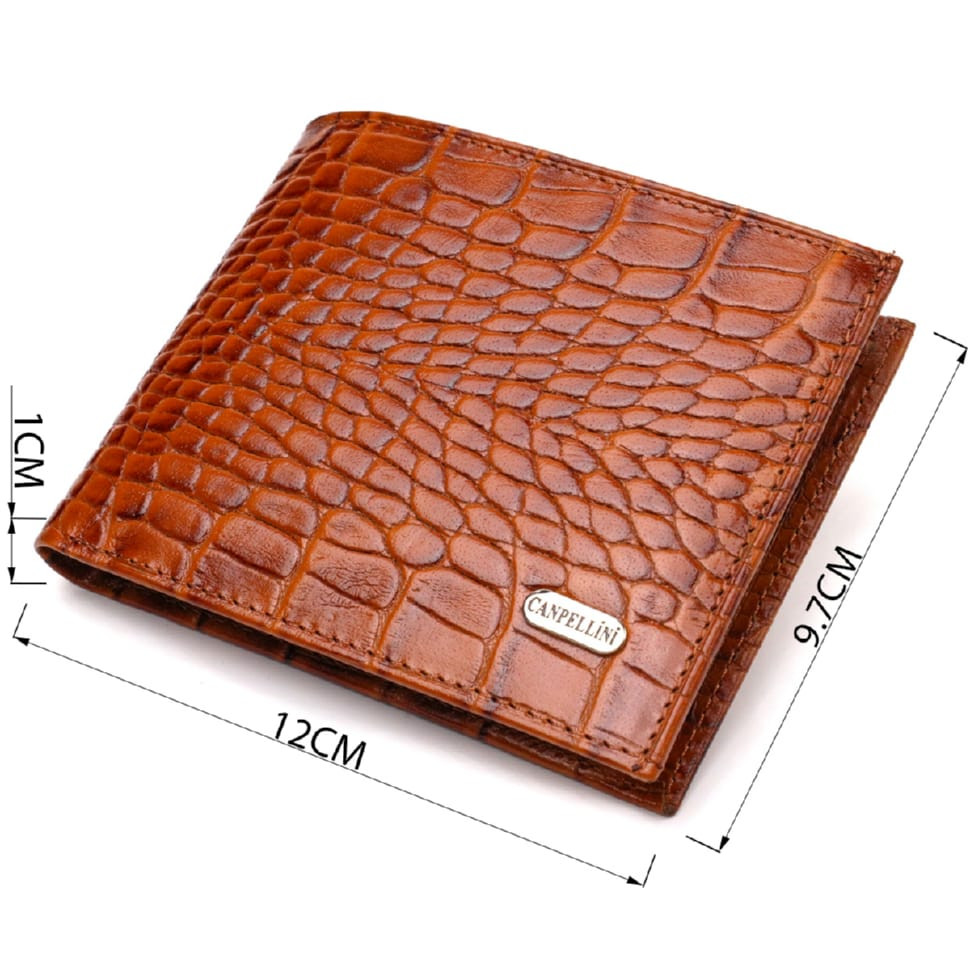 Фактурний чоловічий гаманець без застібки горизонтального формату з натуральної шкіри з тисненням під крокодила CANPELLINI 21761 Коричневий